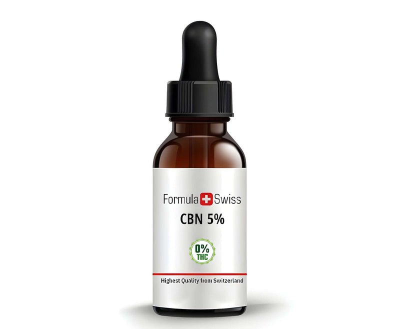 Λάδι CBN 5% με 0% THC της Formula Swiss σε κεχριμπαρένια φιάλη με σταγονόμετρο