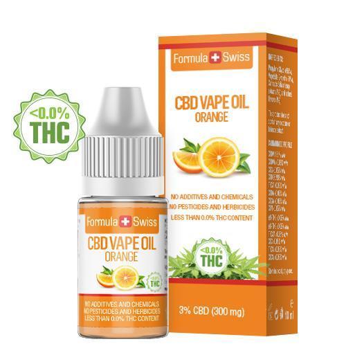 Υγρό αναπλήρωσης CBD με πορτοκάλι της Formula Swiss, 3% CBD (300 mg), φιαλίδιο 10 ml και κουτί